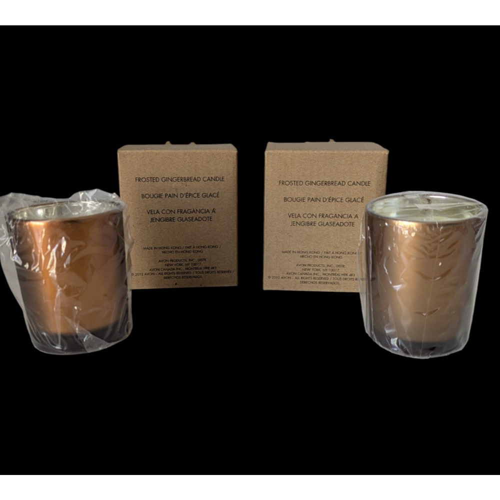 Avon Frosted Gingerbread Lot of 2 Votive Candles New Small 2.5" Glass Holiday